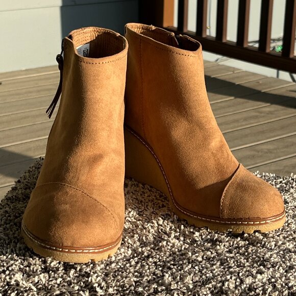 Toms Avery Wedge Women Brown Side Zip Bootie Wedge Heel Side Zip Size 10 - Picture 2 of 7
